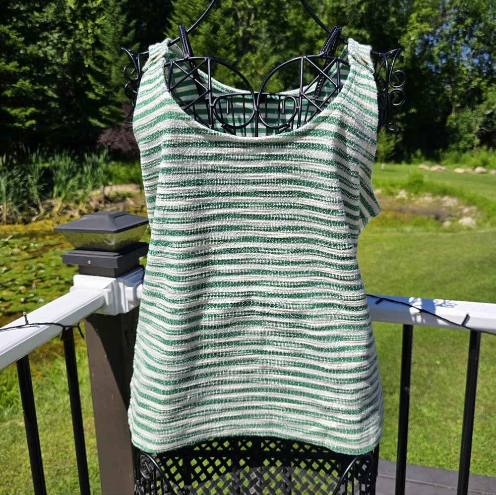 Ann Tayor Knit Tank, Size L, EUC.  Green And White.
